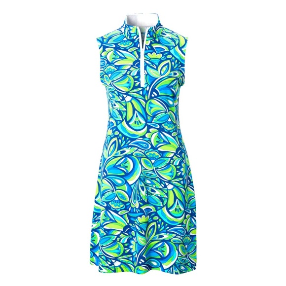 IBKUL JACKIE Green Navy Sleeveless Mock Golf Tennis Dress - Picture 1 of 6